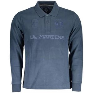 La Martina, Tops, Heren, Blauw, XL, Katoen, Elegant poloshirt met lange mouwen
