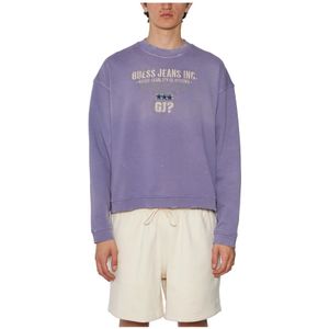 Guess, Sweatshirts & Hoodies, Heren, Paars, L, Katoen, Katoenen Crewneck Sweatshirt