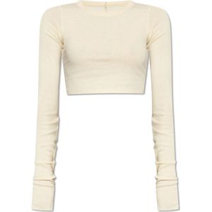 Rick Owens, Tops, Dames, Beige, M, Katoen, LS Crop T
