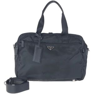 Prada Vintage, Pre-owned, Heren, Zwart, ONE Size, Leer, Pre-owned Canvas briefcases