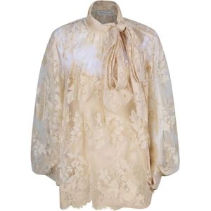Zimmermann, Blouses & Shirts, Dames, Beige, S, Katoen, Illustratie Blouse met Chantilly Kant