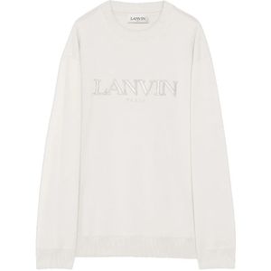 Lanvin, Sweatshirts & Hoodies, Heren, Beige, M, Katoen, Beige Oversized Sweatshirt van Katoen met Logo