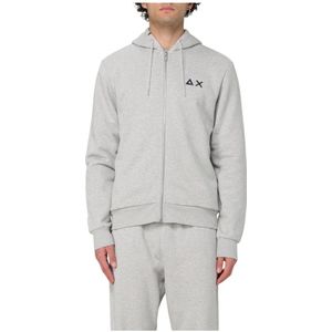 Sun68, Sweatshirts & Hoodies, Heren, Grijs, XL, Katoen, Grijze Fleece Zip Up Hoodie Activewear