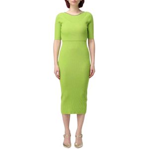 Liu Jo, Kleedjes, Dames, Groen, M, Elegante Groene Midi Jurk Kettingdetail