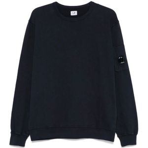 C.p. Company, Sweatshirts & Hoodies, Heren, Blauw, 2Xl, Katoen, Light Fleece Crewneck Lens Sweatshirt
