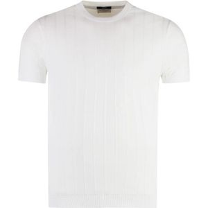 Paul & Shark, Tops, Heren, Wit, M, Katoen, Geribbelde katoenen T-shirt met ronde hals