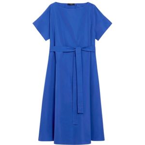 Max Mara Weekend, Kleedjes, Dames, Blauw, L, Katoen, Blauwe Taffeta Midi Jurk