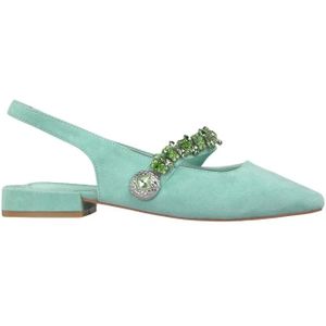 Alma EN Pena, Schoenen, Dames, Groen, 36 EU, Leer, Platte schoen met strass steentjes
