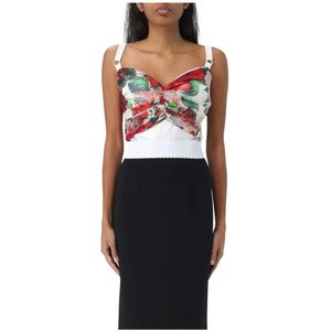 Dolce & Gabbana, Tops, Dames, Veelkleurig, S, Witte Bloemen Potlood Jurk