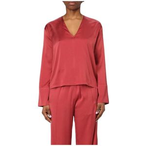 Forte Forte, Blouses & Shirts, Dames, Rood, XS, Zijden V-hals Blouse Elegante Stijl