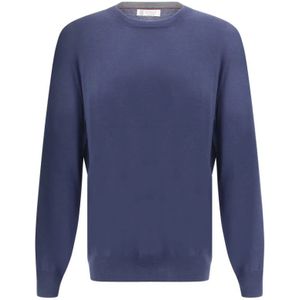 Brunello Cucinelli, Truien, Heren, Blauw, 3Xl, Wol, Monochrome Fleece Wol Trui
