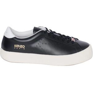 Kenzo, Schoenen, Heren, Zwart, 40 EU, Leer, Leren sneakers met geperforeerd detail