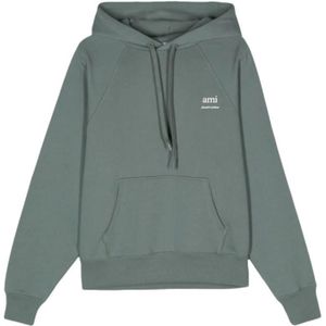 Ami Paris, Sweatshirts & Hoodies, Heren, Groen, 2Xl, Katoen, Geborduurde Logo Hoodie in Antique Clay