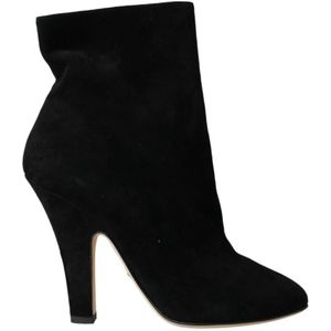 Dolce & Gabbana, Schoenen, Dames, Zwart, 36 EU, Suède, Zwarte Suède Leren Enkellaarzen