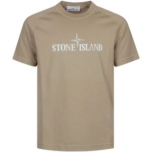 Stone Island, Tops, Heren, Beige, L, Katoen, Casual Katoenen T-shirt