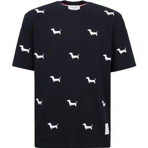 Thom Browne, Tops, Heren, Blauw, L, Katoen, Gedrukt katoenen T-shirt met korte mouwen