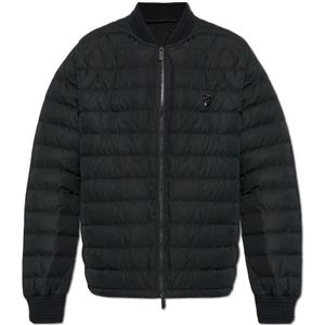 Burberry, Jassen, Heren, Blauw, M, Polyester, Donzen jas met logo-appliqué