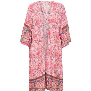 Cream, Blouses & Shirts, Dames, Roze, ONE Size, Kimono Blouse met Roze Bloemenprint