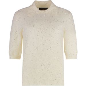 Fabiana Filippi, Truien, Dames, Wit, XS, Pailletten, Trui met korte mouwen en pailletten