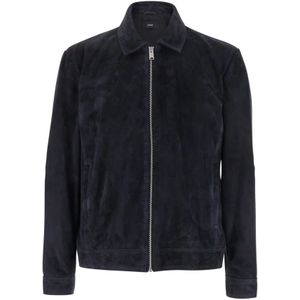 Arma, Jassen, Heren, Blauw, S, Suède, Blauwe Suède Jas met Klassieke Kraag