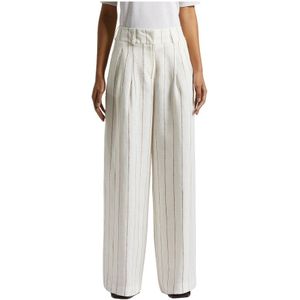 Peserico, Broeken, Dames, Wit, XL, Linnen, Pinstripe linnen palazzo broek