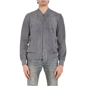 Salvatore Santoro, Jassen, Heren, Grijs, 2Xl, Suède, Suède Bomberjack met Rits