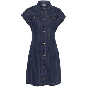 Saint Tropez, Kleedjes, Dames, Blauw, L, Denim, Denim Jurk met Korte Mouwen
