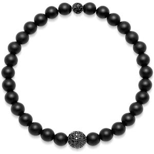Nialaya, Accessoires, Heren, Zwart, XL, Heren Armband met Matte Onyx en Zwarte CZ Diamant