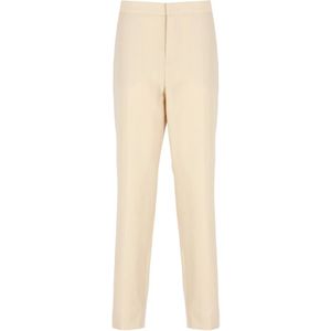 Fabiana Filippi, Broeken, Dames, Beige, S, Wol, Beige Wollen Broek met Zijdetails