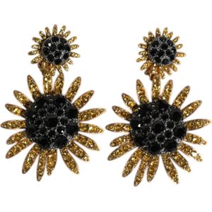 Dolce & Gabbana, Accessoires, Dames, Geel, ONE Size, Zonnebloem Kristal Clip Hangende Oorbellen