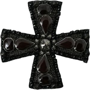 Dolce & Gabbana, Accessoires, Dames, Zwart, ONE Size, Zwarte Kristallen Kruisbroche