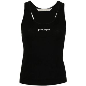 Palm Angels, Tops, Dames, Zwart, L, Katoen, Logo Geborduurd Mouwloos T-shirt