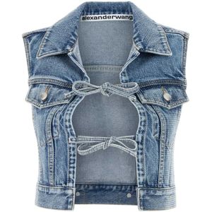 Alexander Wang, Jassen, Dames, Blauw, XS, Katoen, Voor Gebonden Vest Top met kraaldetail