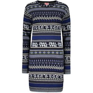 Kenzo, Kleedjes, Dames, Veelkleurig, S, Katoen, Stijlvol Jacquard Gebreid Mini-Jurkje