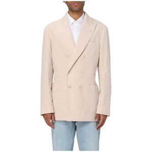Brunello Cucinelli, Jassen, Heren, Beige, L, Katoen, Stijlvol Beige Blazer