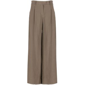 Brunello Cucinelli, Broeken, Dames, Bruin, XS, Linnen, Losvallende plooibroek
