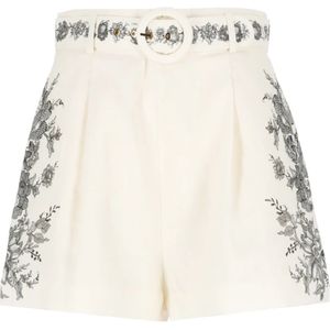 Zimmermann, Korte broeken, Dames, Beige, S, Katoen, Bloemen Linnen Katoenen Shorts met Riem