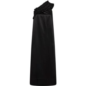 Copenhagen Muse, Kleedjes, Dames, Zwart, XS, Polyester, One-Shoulder Maxi Jurk