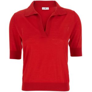 PT Torino, Truien, Dames, Rood, S, Wol, Rode V-Hals Wollen Trui Vrouw