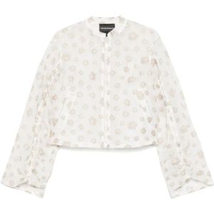 Emporio Armani, Jassen, Dames, Wit, M, Witte Rits Voorkant Gedrapeerd Shirt