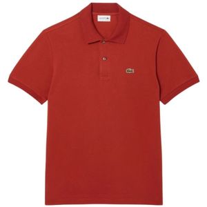 Lacoste, Tops, Heren, Rood, S, Katoen, Polo Shirt met Geribbelde Kraag