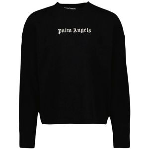 Palm Angels, Truien, Heren, Zwart, S, Ronde Hals Lange Mouw Trui