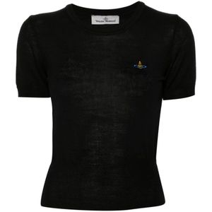 Vivienne Westwood, Tops, Dames, Zwart, M, Wol, Zwarte Gebreide Trui met Ronde Hals