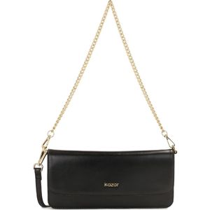 Kazar, Tassen, Dames, Zwart, ONE Size, Leer, Rechthoekige platte handtas met klep