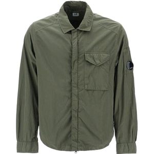 C.p. Company, Jassen, Heren, Groen, M, Nylon, Shiny Chrome-R Lens Overshirt