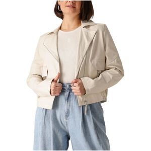 Ibana, Jassen, Dames, Beige, XS, Leer, Elegante Leren Jas Ecru