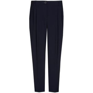 Marie Méro, Broeken, Dames, Blauw, 3Xl, Linnen, Klassieke Blauwe Broek met Geplooide Tailleband