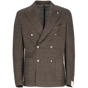 Lubiam, Jassen, Heren, Bruin, M, Linnen, Bruine Linnen Blend Dubbelrijige Jas