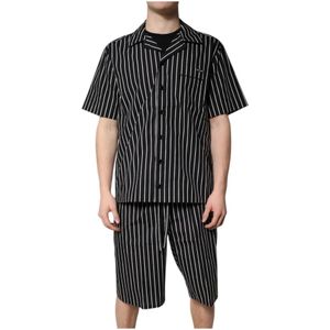 Dolce & Gabbana, Nachtkleding & Lounge, Heren, Wit, L, Katoen, Gestreept katoenen heren pyjamaset nachtkleding
