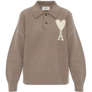 Ami Paris, Truien, Dames, Grijs, S, Wol, Polo sweater